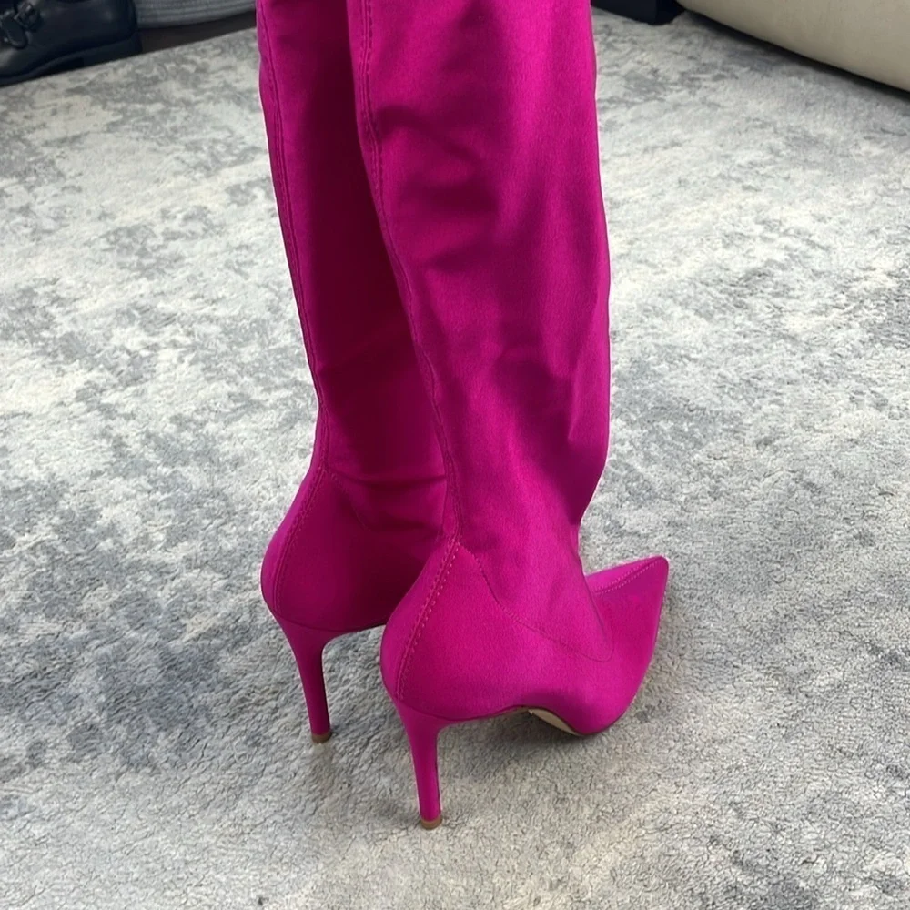 New Stuart Weitzman Ultrastuart Legging 100 Boot Fuchsia Pink OTK Sexy Sz 7.5